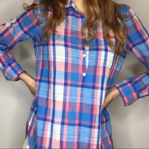 J. Crew Boyfriend Plaid Flannel Button Down Shirt Blue Pink Women's Size XXS - Picture 3 of 9